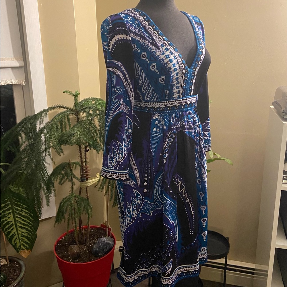 New York & Company Blue and Black Midi Dress - Picture 4 of 16